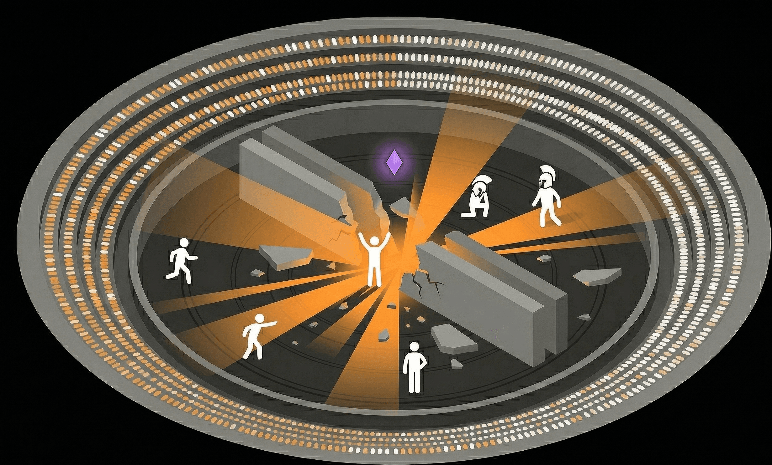 Arena scene: wall breached, victory pose with bounty diamond